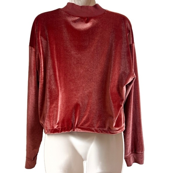 Topshop Velour Cropped Long Sleeve Rust Orange Pullover Sweatshirt Top size 8 - Picture 3 of 8